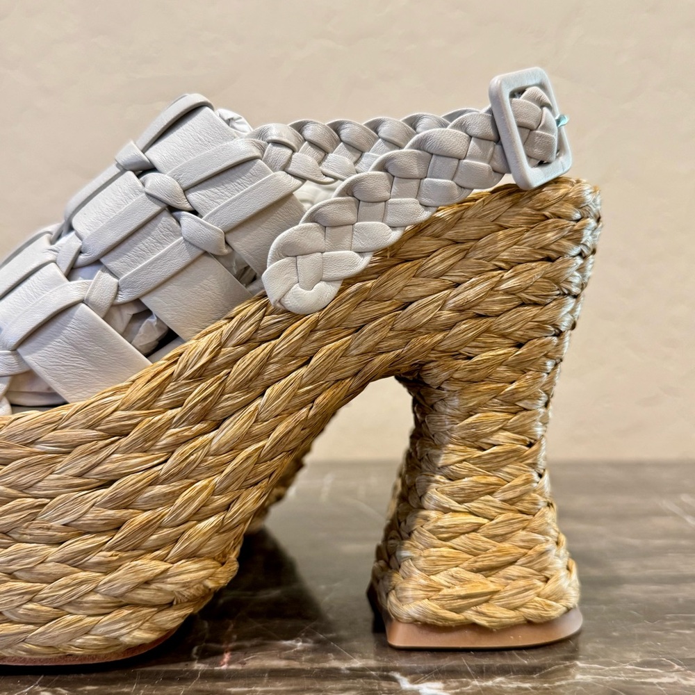 NEW Paloma Barcelo Prue Heeled Leather and Raffia Platform Sandals - Picture 4 of 14